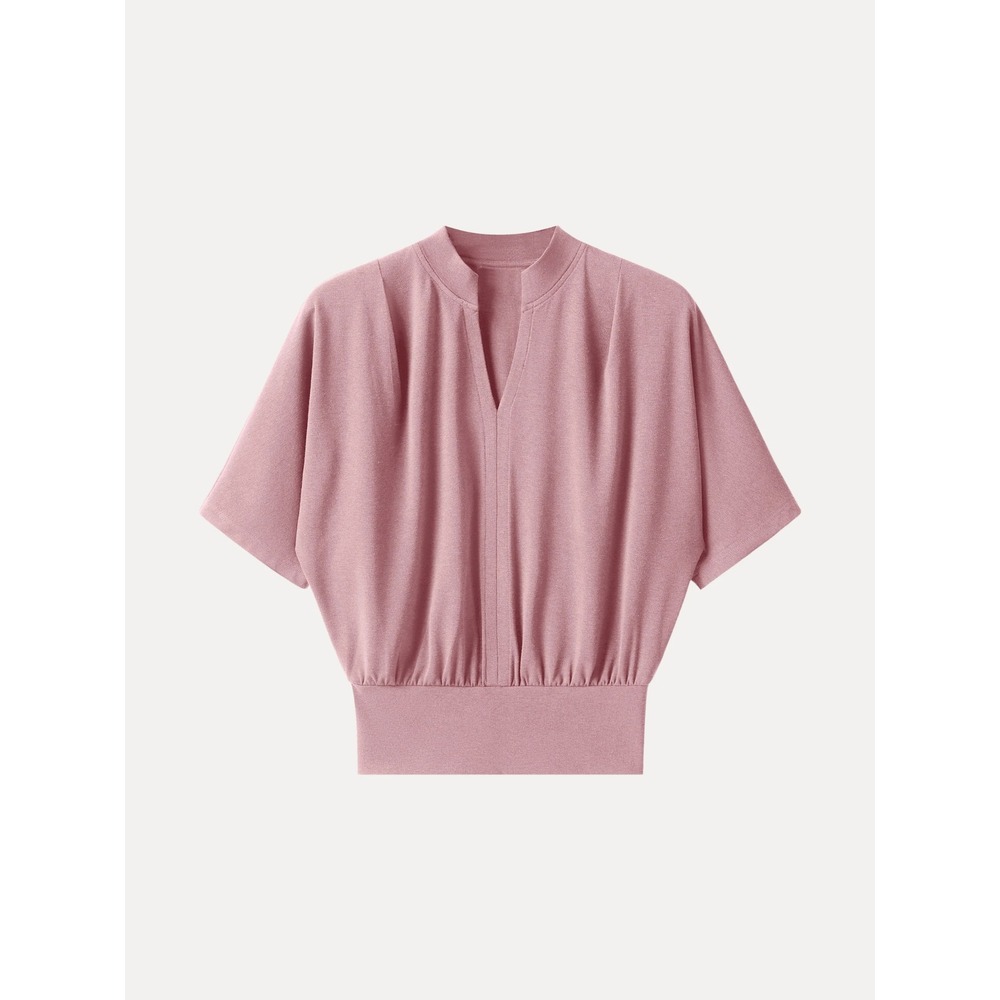 NWT OGL‎ Peach Pink Stand Collar Vneck Kimono Short Sleeves Top Blouse Womens XS